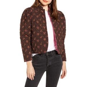 Something Navy Womens Brown Pink Reversible Cropped Quilted Jacket Size Small